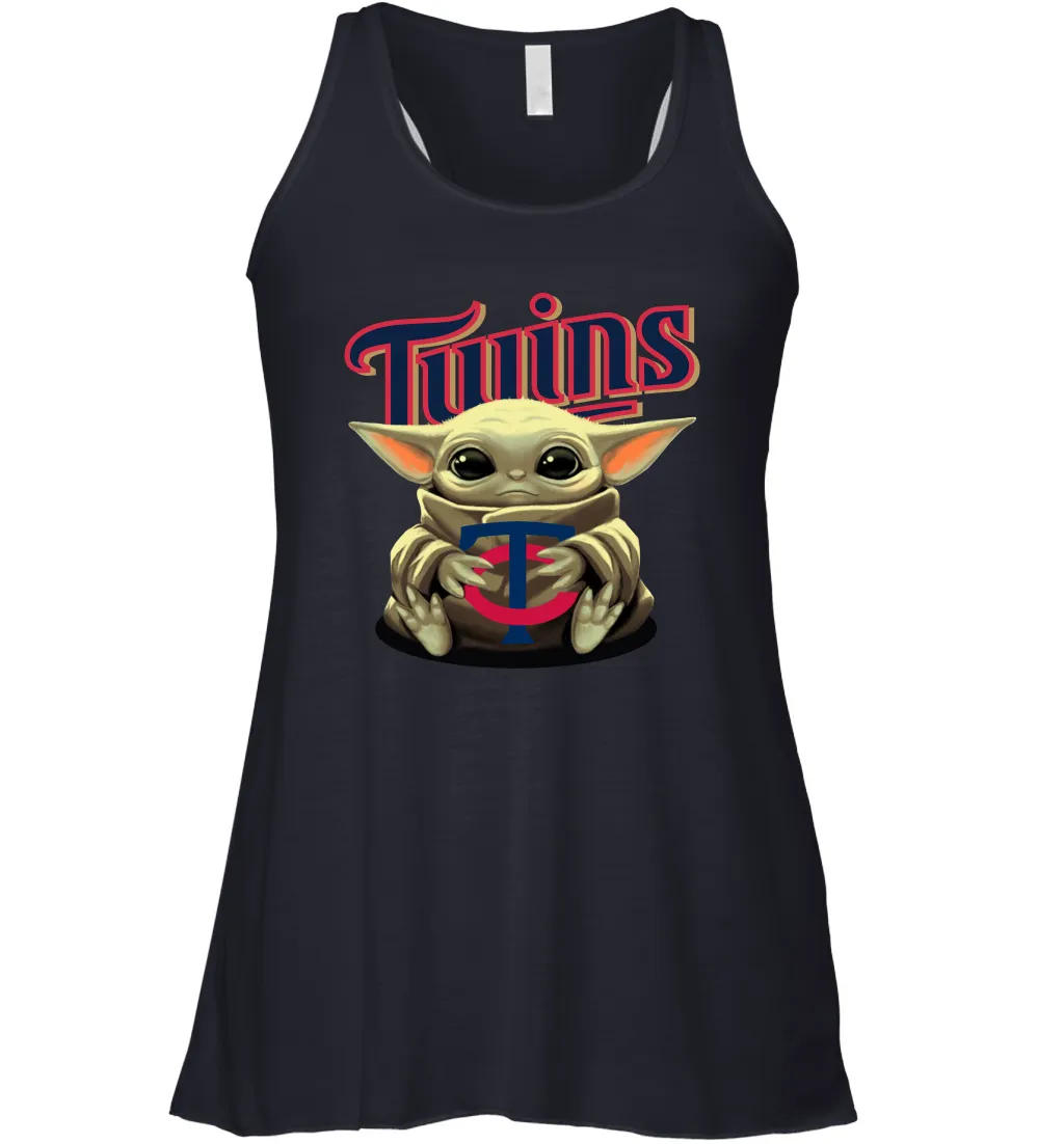 Baby Yoda Hugs Loves The Minnesota Twins Baseball Womens Racerback Tank Top