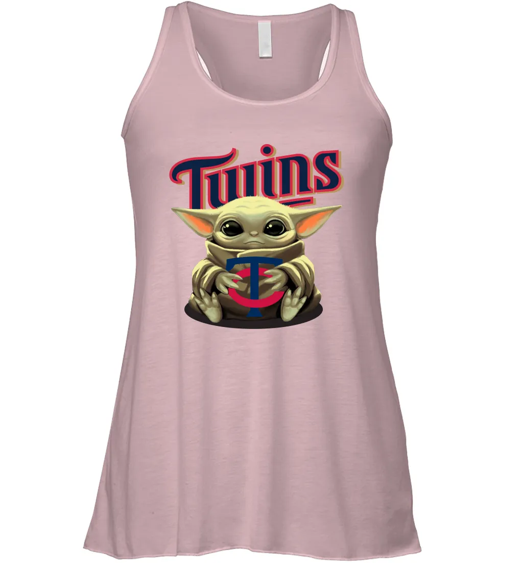 Baby Yoda Hugs Loves The Minnesota Twins Baseball Womens Racerback Tank Top