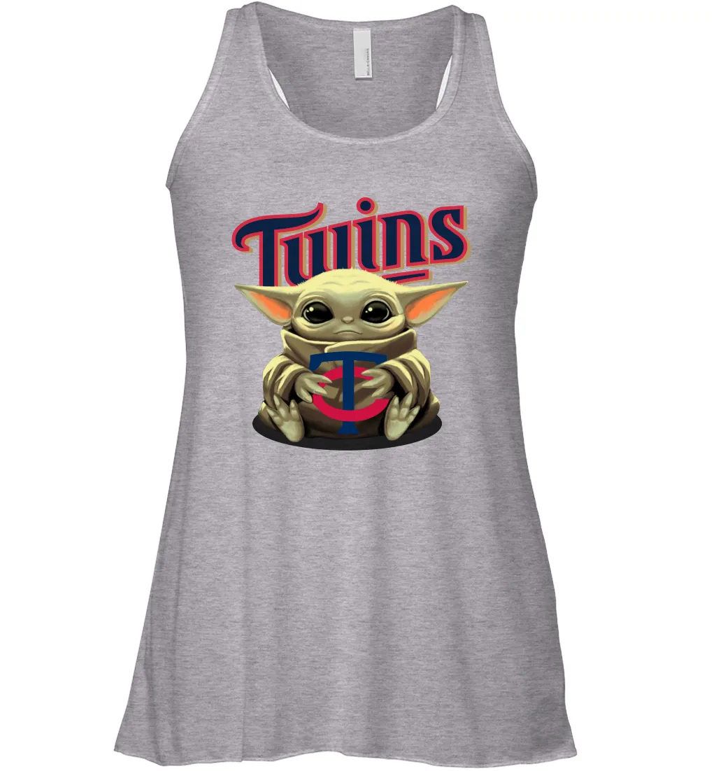 Baby Yoda Hugs Loves The Minnesota Twins Baseball Womens Racerback Tank Top