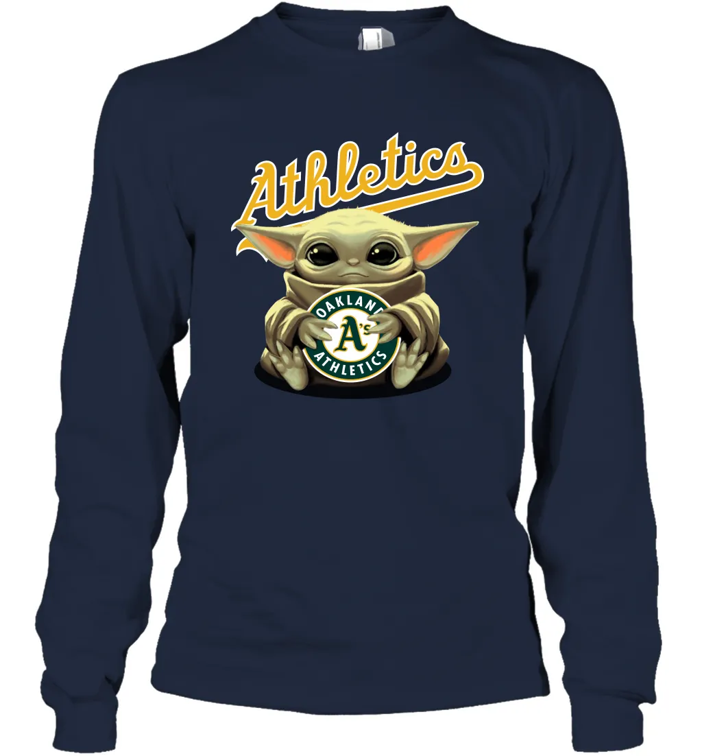 Baby Yoda Hugs Loves The Oakland Athletics Baseball Adult Long Sleeve T-Shirt