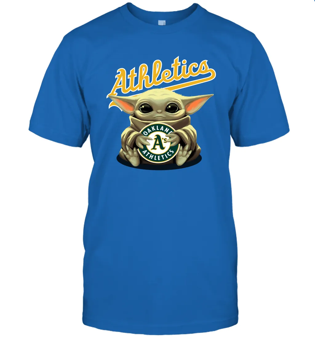 Baby Yoda Hugs Loves The Oakland Athletics Baseball Mens T-Shirt