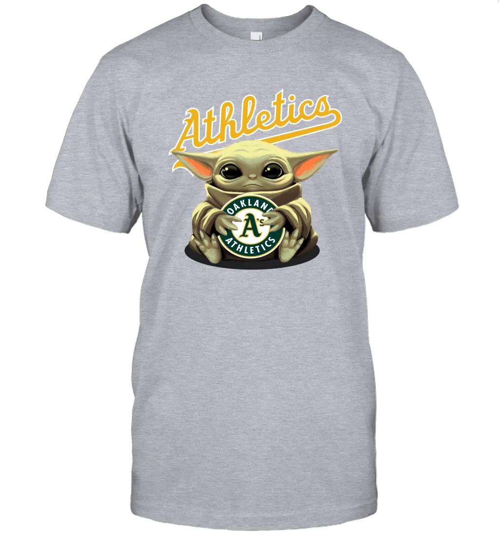 Baby Yoda Hugs Loves The Oakland Athletics Baseball Mens T-Shirt