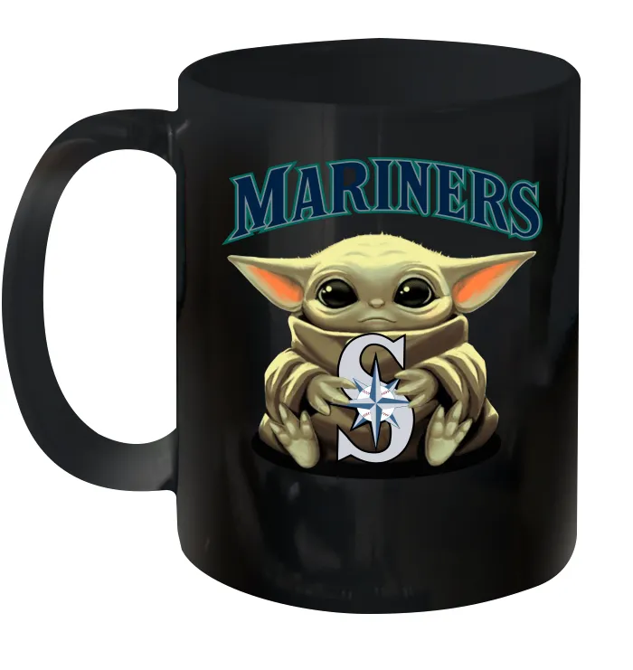 Baby Yoda Hugs Loves The Seattle Mariners Baseball Ceramic Mug 11oz