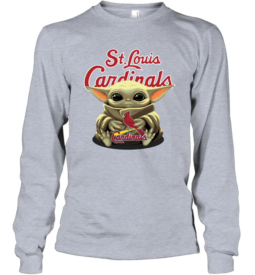 Baby Yoda Hugs Loves The St Louis Cardinals Baseball Adult Long Sleeve T-Shirt