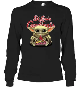 Baby Yoda Hugs Loves The St Louis Cardinals Baseball Adult Long Sleeve T-Shirt