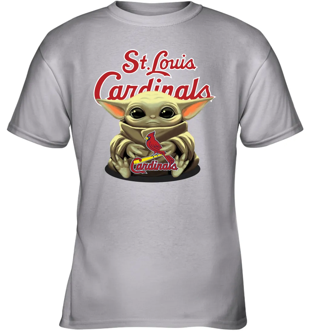 Baby Yoda Hugs Loves The St Louis Cardinals Baseball Youth T-Shirt