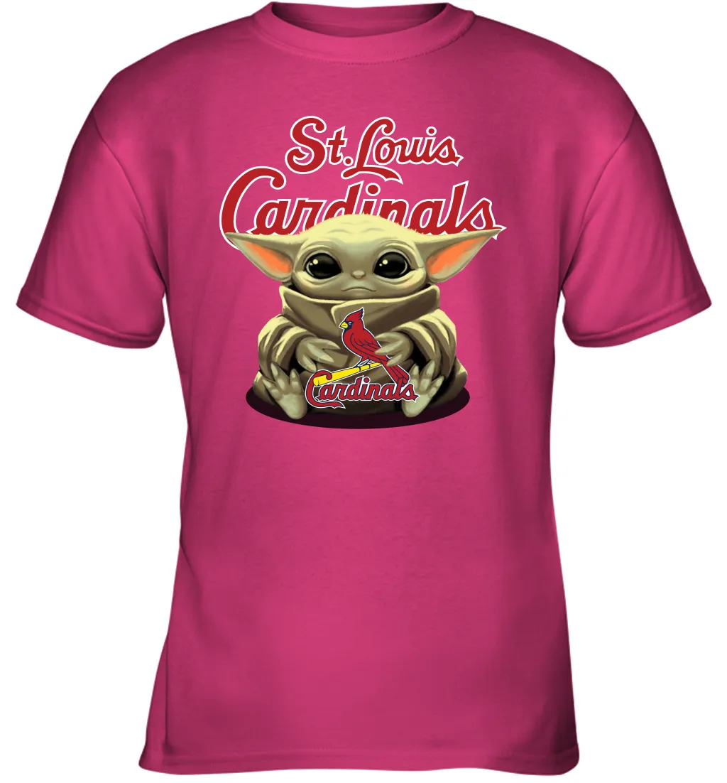 Baby Yoda Hugs Loves The St Louis Cardinals Baseball Youth T-Shirt