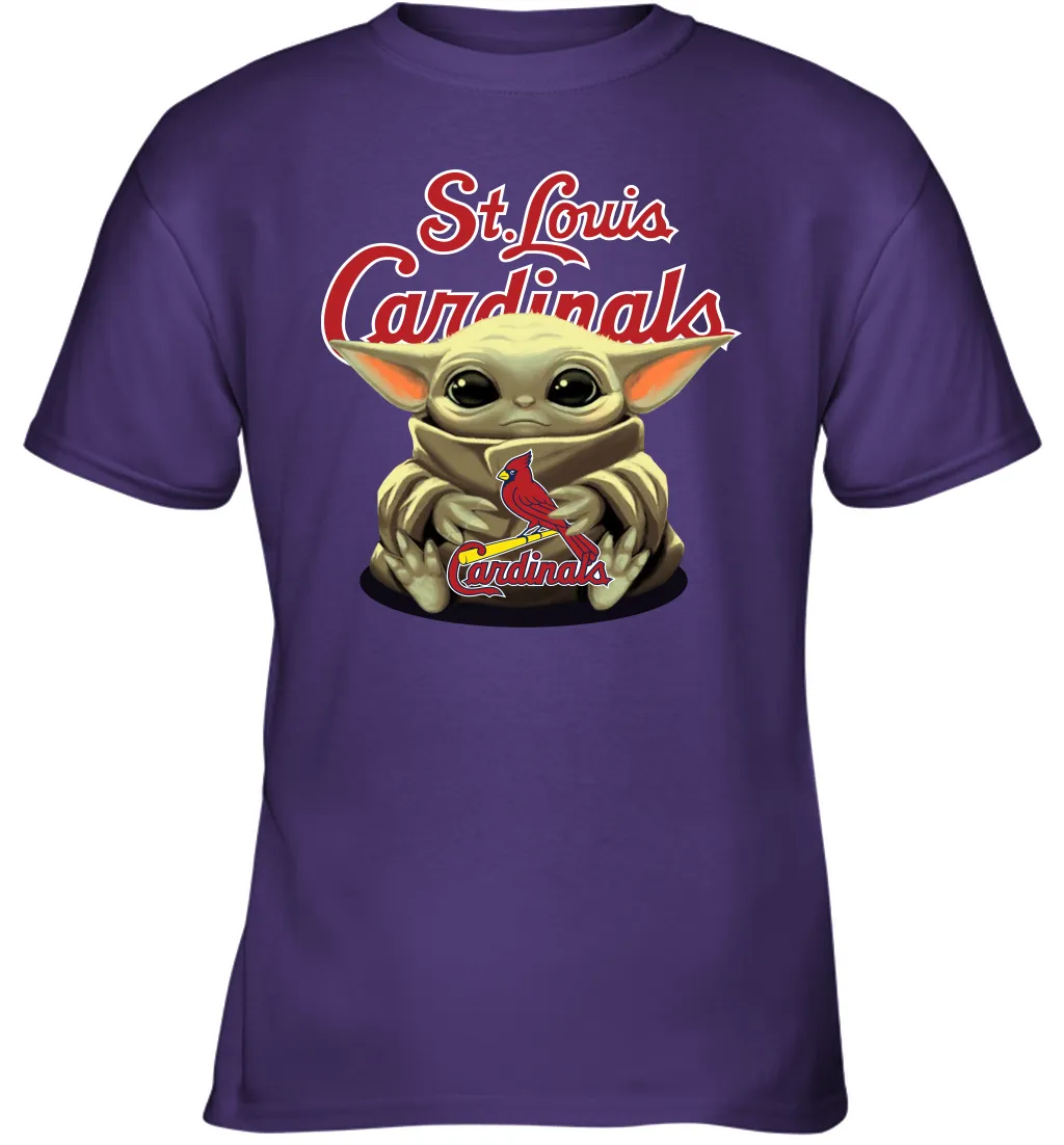 Baby Yoda Hugs Loves The St Louis Cardinals Baseball Youth T-Shirt