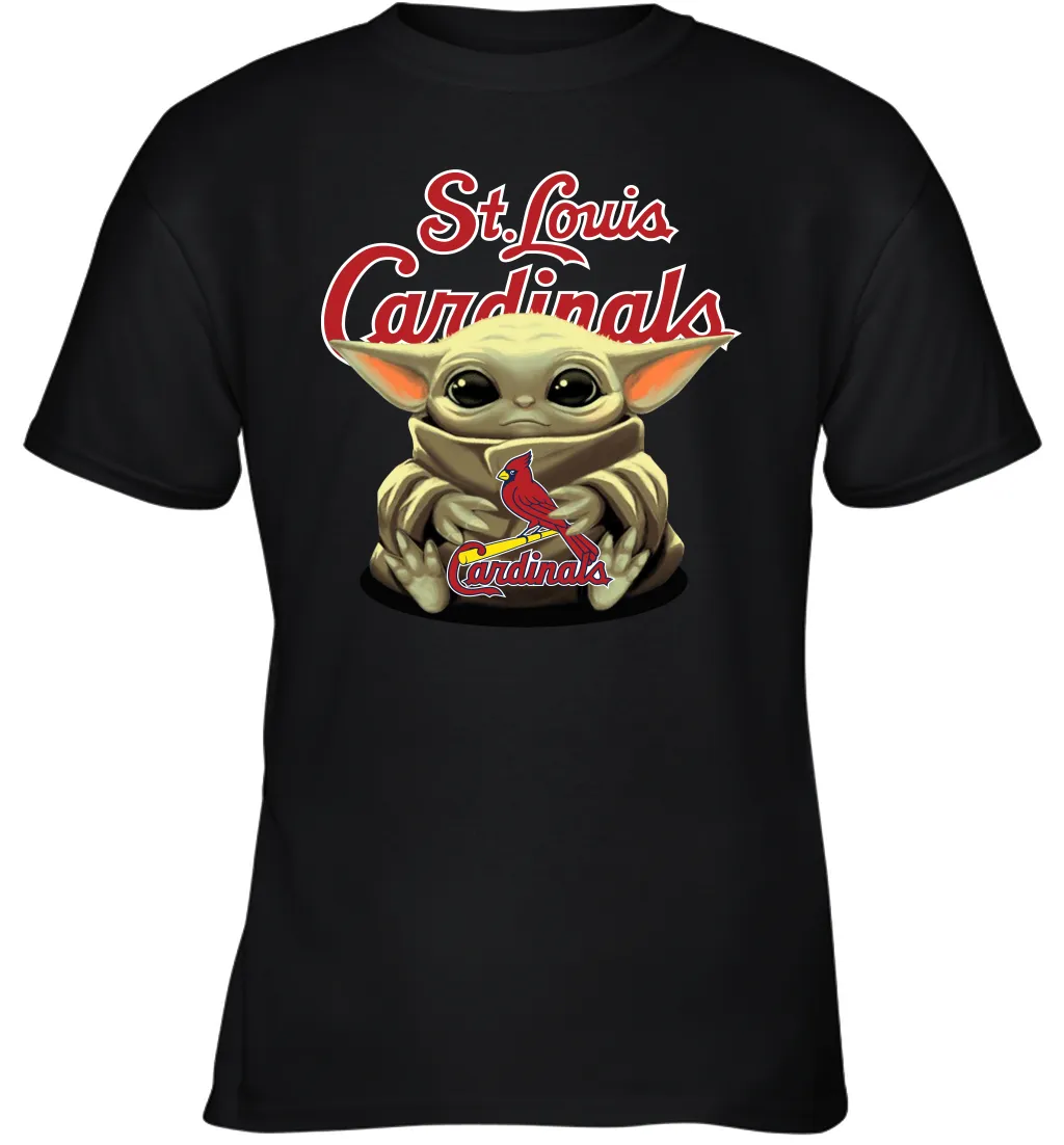 Baby Yoda Hugs Loves The St Louis Cardinals Baseball Youth T-Shirt