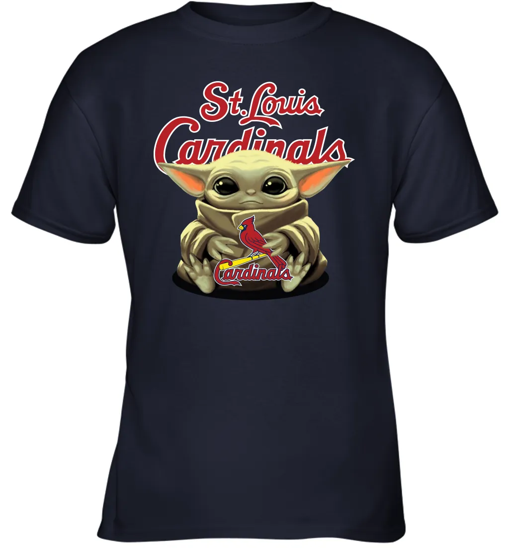 Baby Yoda Hugs Loves The St Louis Cardinals Baseball Youth T-Shirt