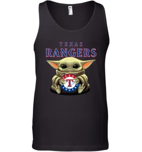 Baby Yoda Hugs Loves The Texas Rangers Baseball Mens Tank Top