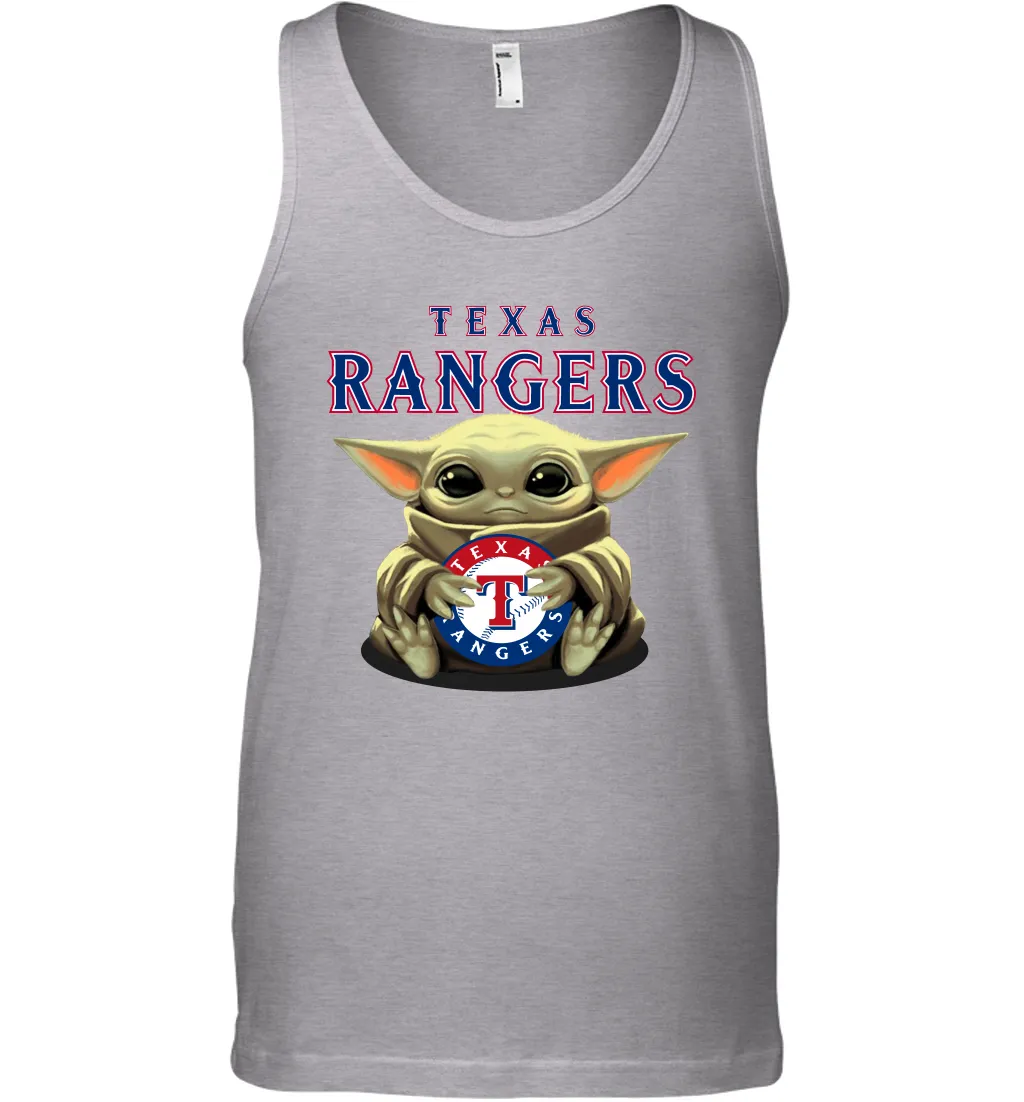 Baby Yoda Hugs Loves The Texas Rangers Baseball Mens Tank Top