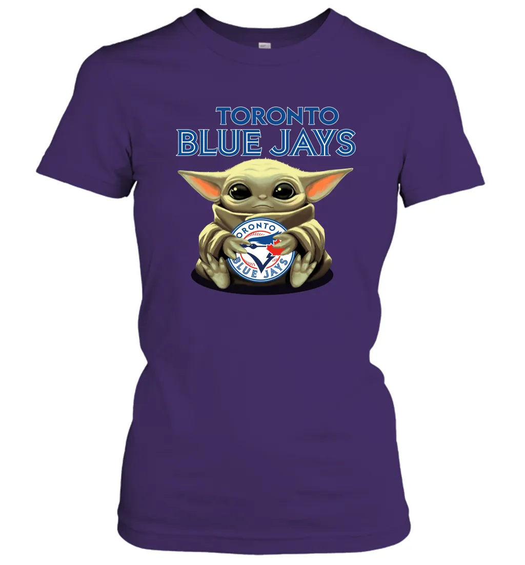 Baby Yoda Hugs Loves The Toronto Blue Jays Baseball Womens T-Shirt