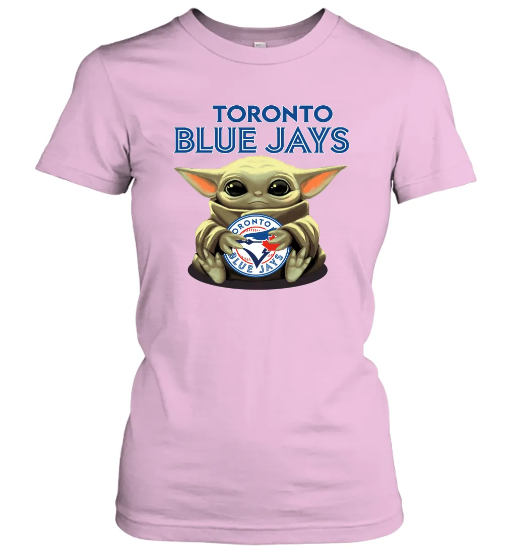 Baby Yoda Hugs Loves The Toronto Blue Jays Baseball Womens T-Shirt