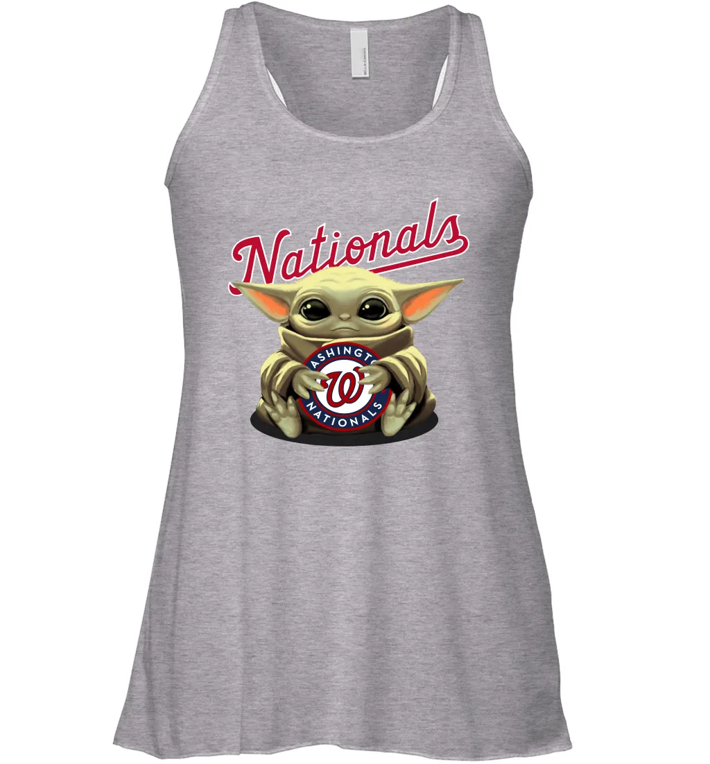 Baby Yoda Hugs Loves The Washington Nationals Baseball Womens Racerback Tank Top