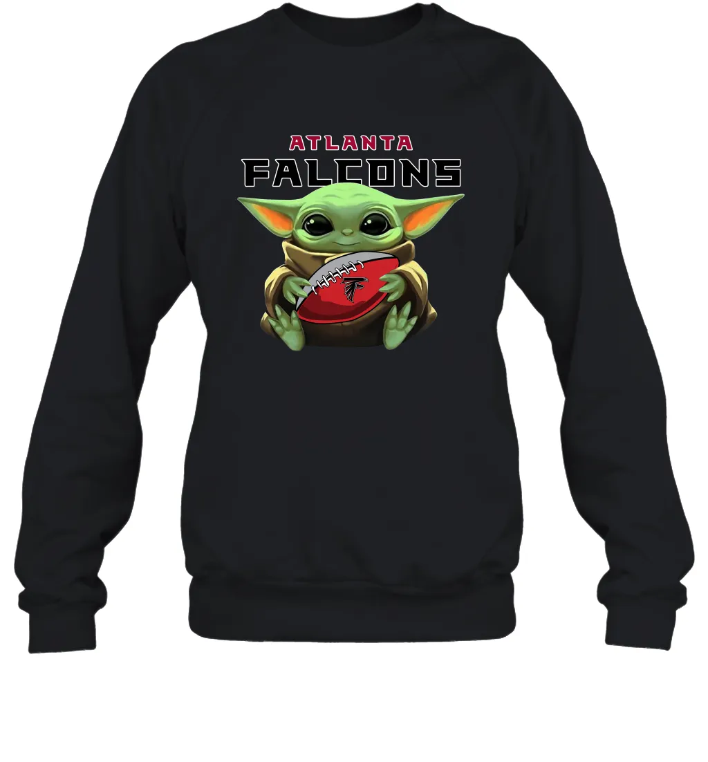 Baby Yoda Loves The Atlanta Falcons Star Wars Baby Yoda Hugs Falcons NFL Adult Sweatshirt