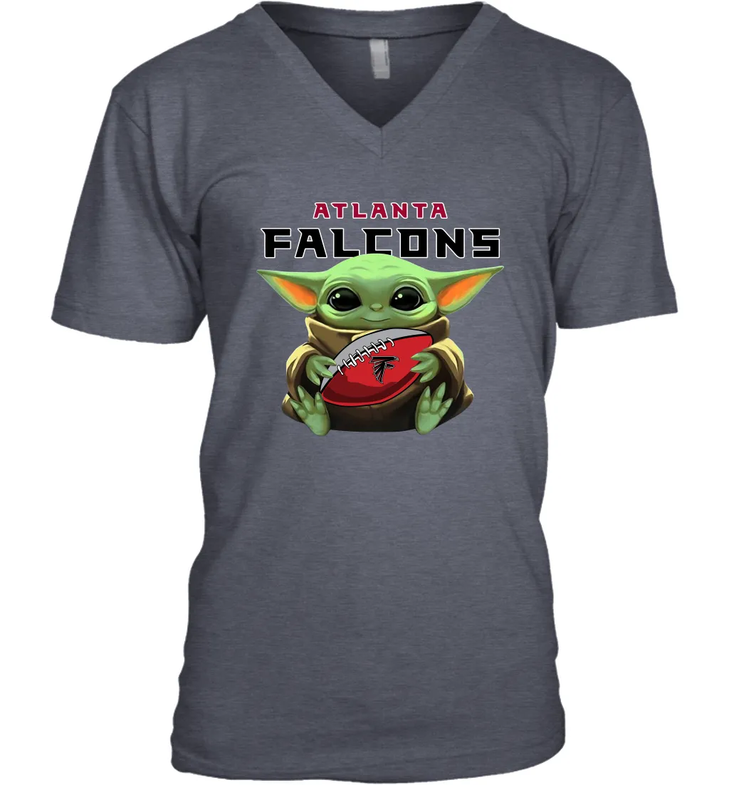 Baby Yoda Loves The Atlanta Falcons Star Wars Baby Yoda Hugs Falcons NFL Mens V-Neck T-Shirt