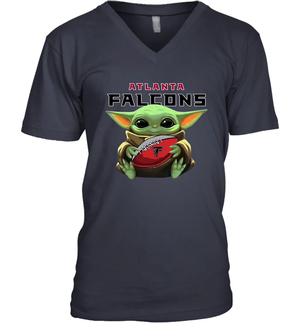 Baby Yoda Loves The Atlanta Falcons Star Wars Baby Yoda Hugs Falcons NFL Mens V-Neck T-Shirt