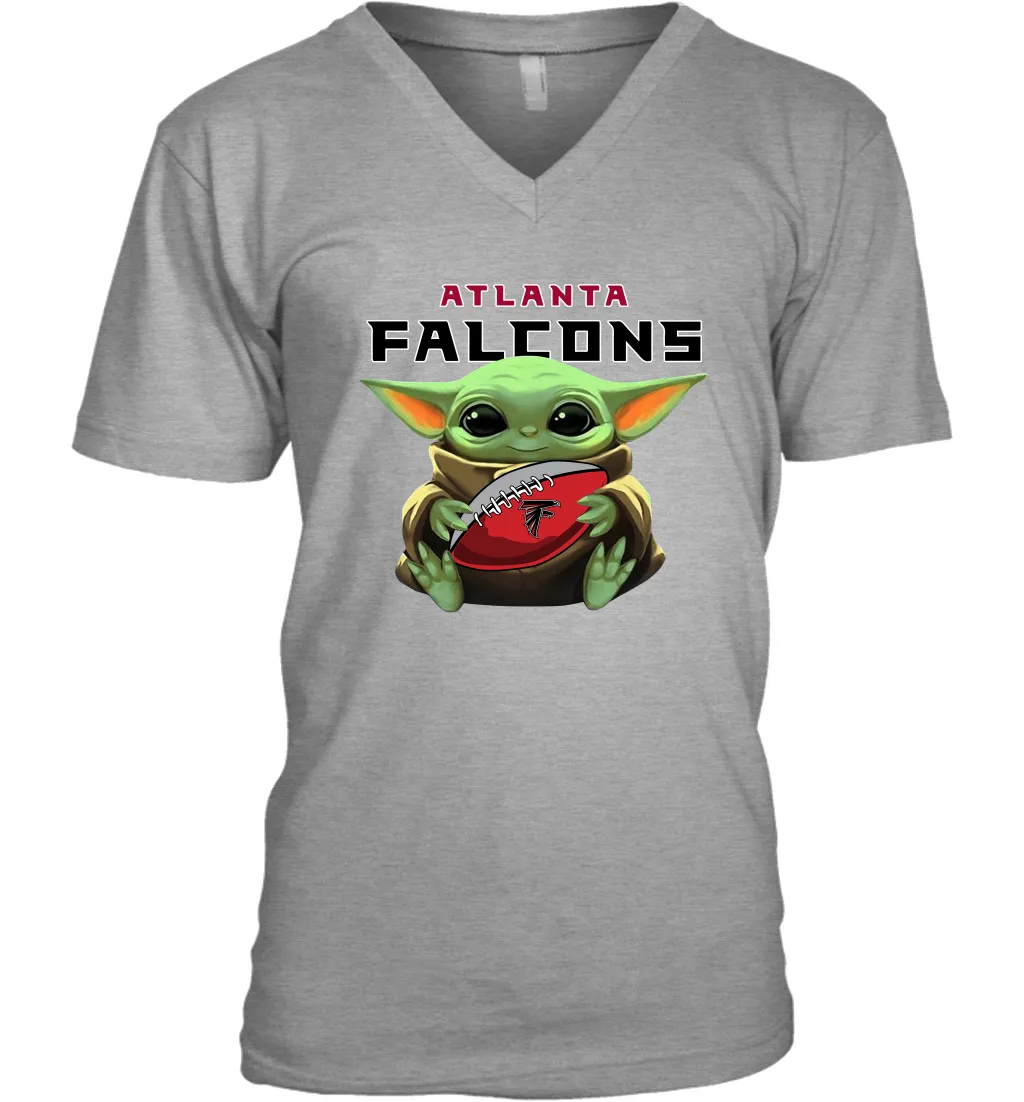 Baby Yoda Loves The Atlanta Falcons Star Wars Baby Yoda Hugs Falcons NFL Mens V-Neck T-Shirt