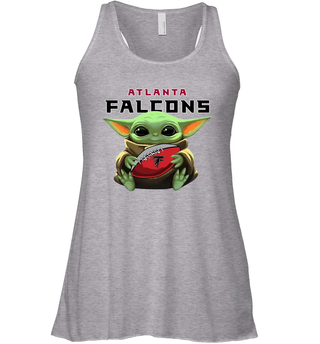 Baby Yoda Loves The Atlanta Falcons Star Wars Baby Yoda Hugs Falcons NFL Womens Racerback Tank Top