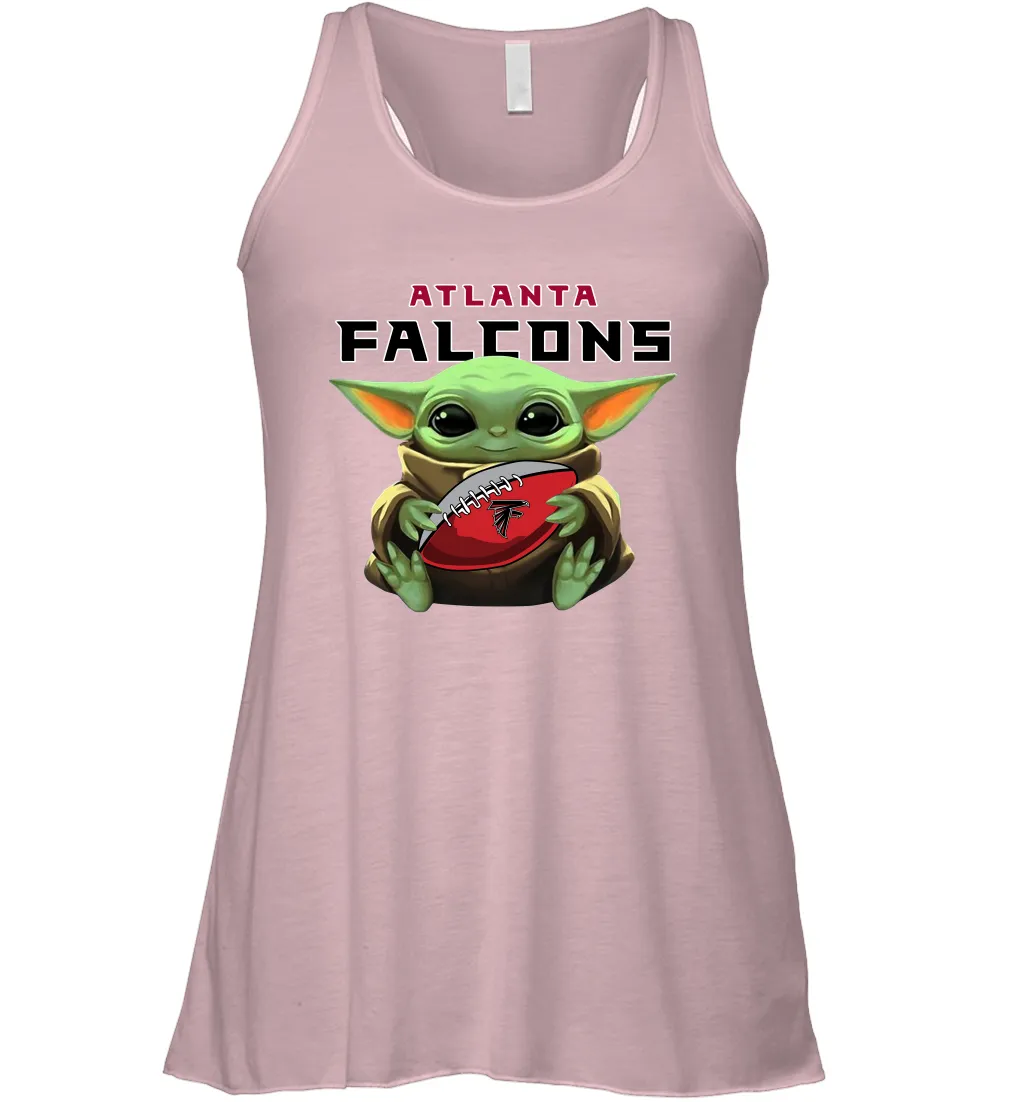 Baby Yoda Loves The Atlanta Falcons Star Wars Baby Yoda Hugs Falcons NFL Womens Racerback Tank Top