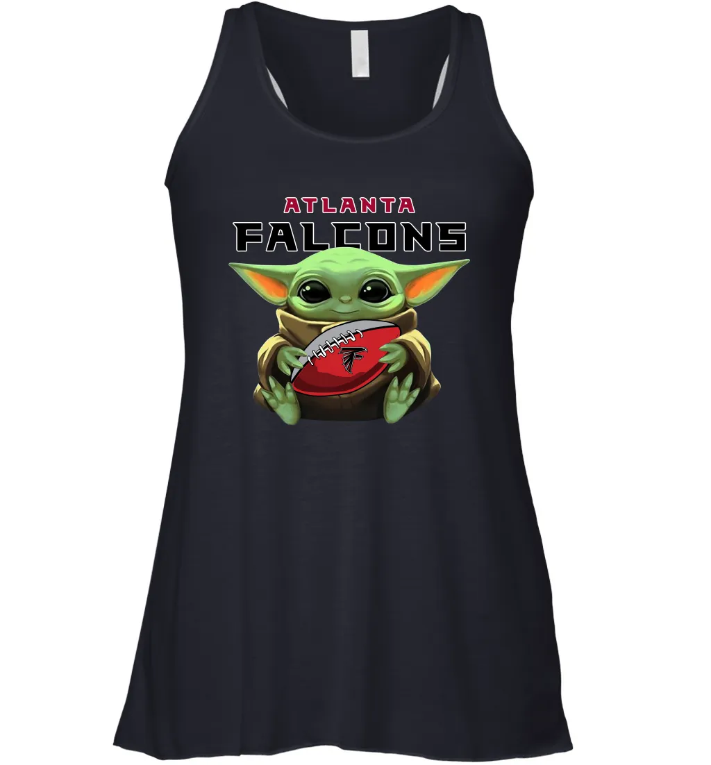 Baby Yoda Loves The Atlanta Falcons Star Wars Baby Yoda Hugs Falcons NFL Womens Racerback Tank Top