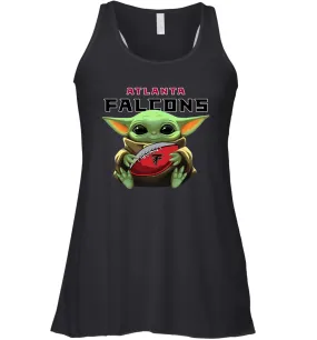 Baby Yoda Loves The Atlanta Falcons Star Wars Baby Yoda Hugs Falcons NFL Womens Racerback Tank Top