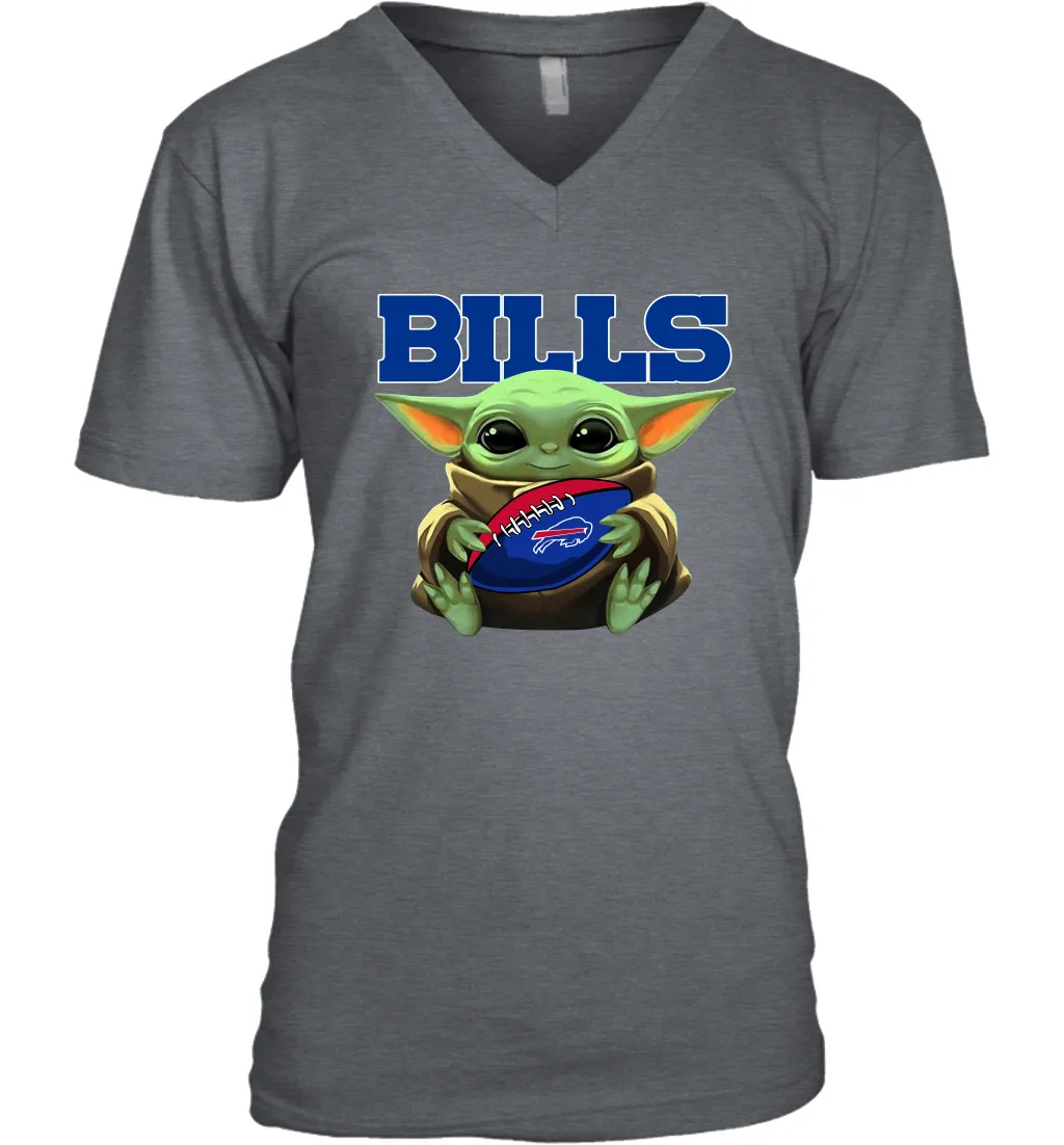 Baby Yoda Loves The Buffalo Bills Star Wars Baby Yoda Hugs Bills NFL Mens V-Neck T-Shirt