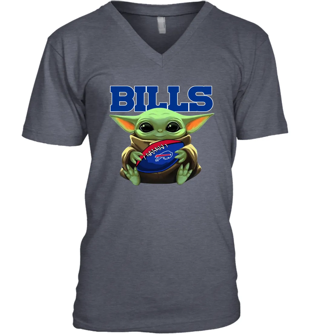 Baby Yoda Loves The Buffalo Bills Star Wars Baby Yoda Hugs Bills NFL Mens V-Neck T-Shirt