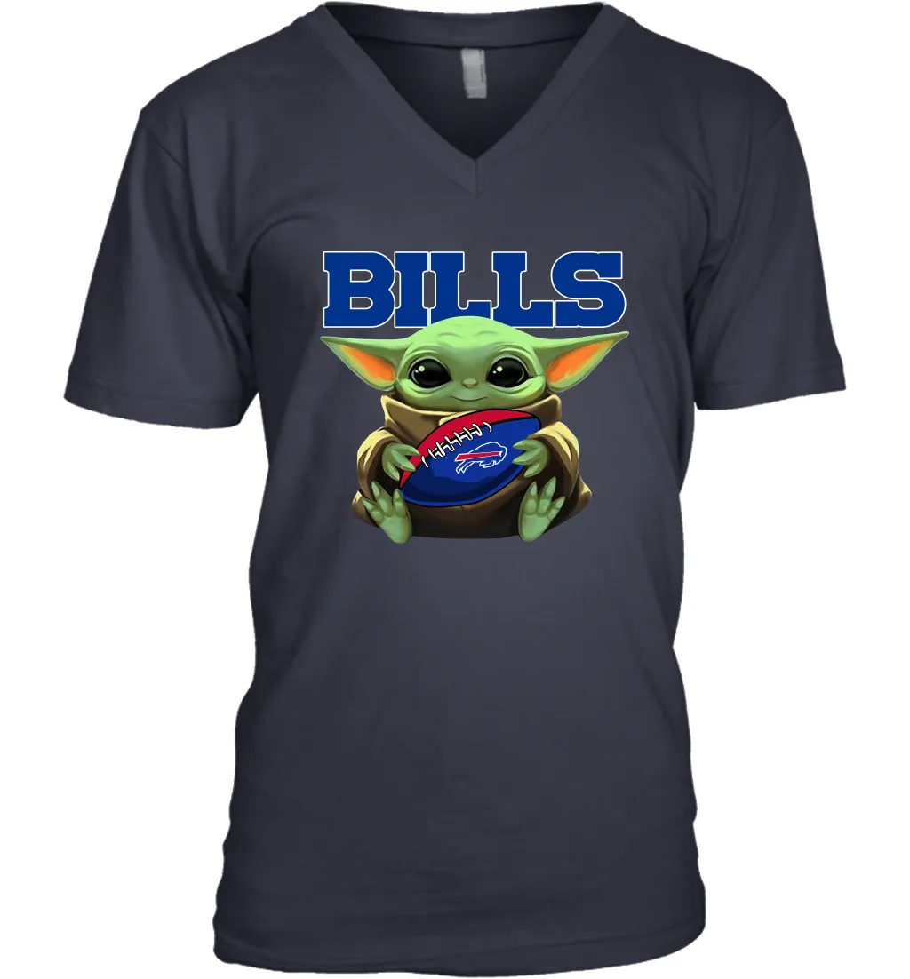 Baby Yoda Loves The Buffalo Bills Star Wars Baby Yoda Hugs Bills NFL Mens V-Neck T-Shirt