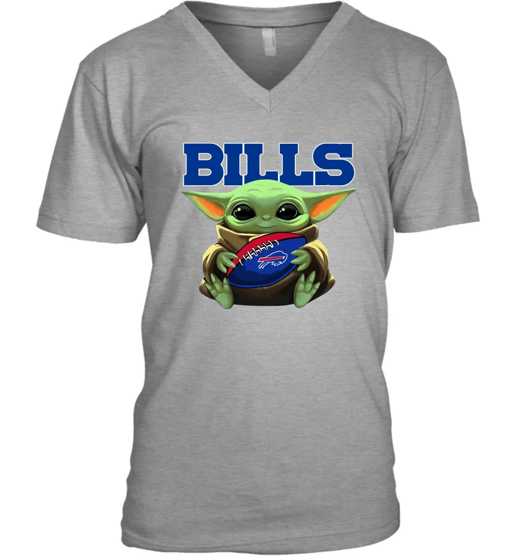 Baby Yoda Loves The Buffalo Bills Star Wars Baby Yoda Hugs Bills NFL Mens V-Neck T-Shirt