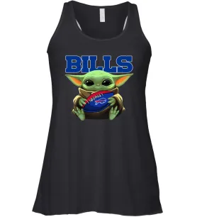 Baby Yoda Loves The Buffalo Bills Star Wars Baby Yoda Hugs Bills NFL Womens Racerback Tank Top