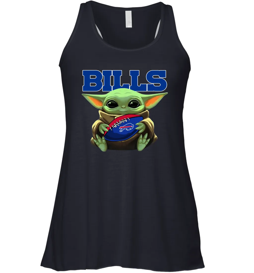 Baby Yoda Loves The Buffalo Bills Star Wars Baby Yoda Hugs Bills NFL Womens Racerback Tank Top