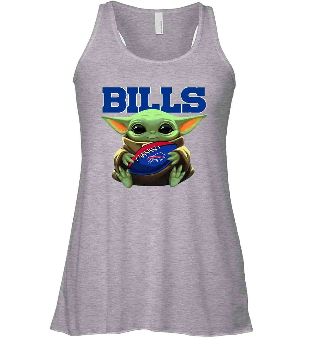 Baby Yoda Loves The Buffalo Bills Star Wars Baby Yoda Hugs Bills NFL Womens Racerback Tank Top