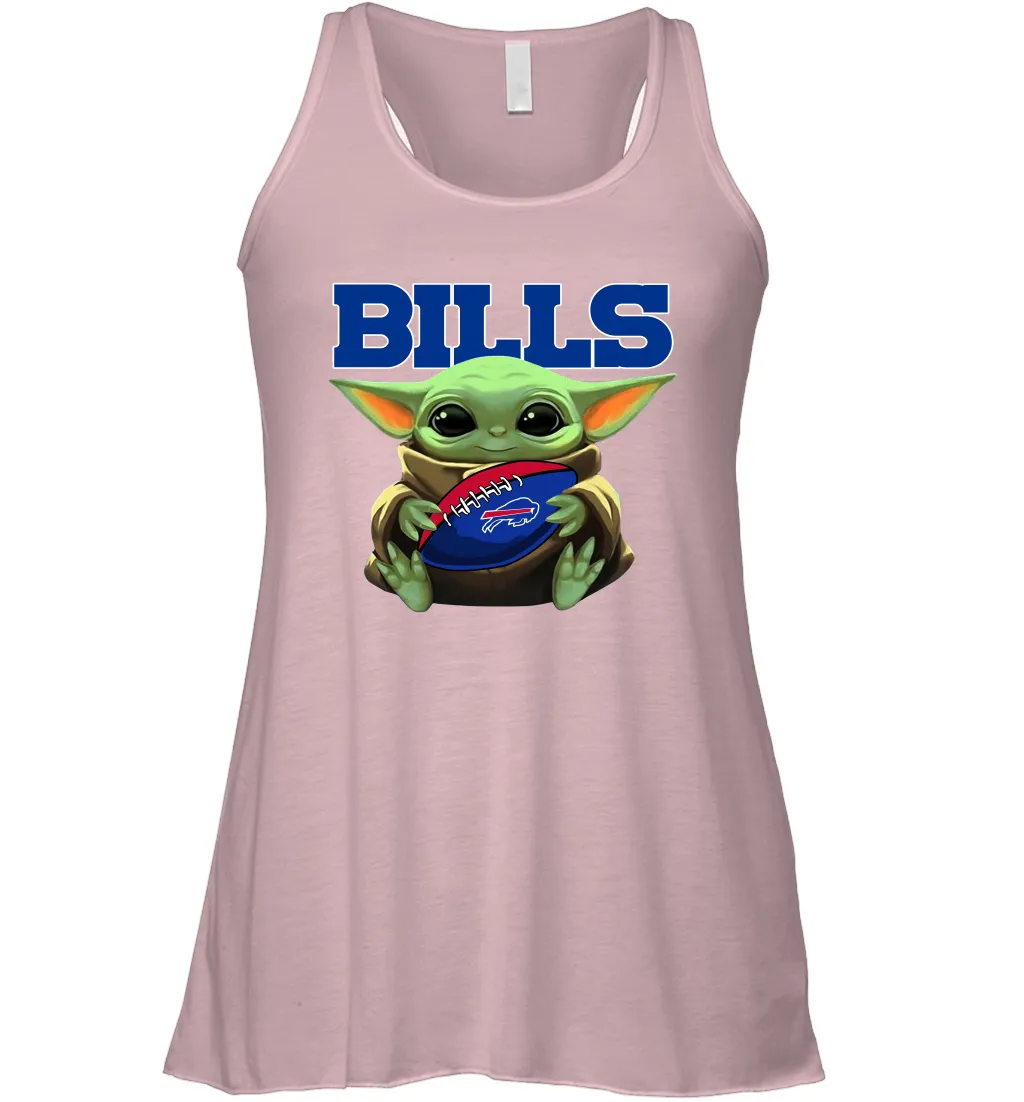 Baby Yoda Loves The Buffalo Bills Star Wars Baby Yoda Hugs Bills NFL Womens Racerback Tank Top