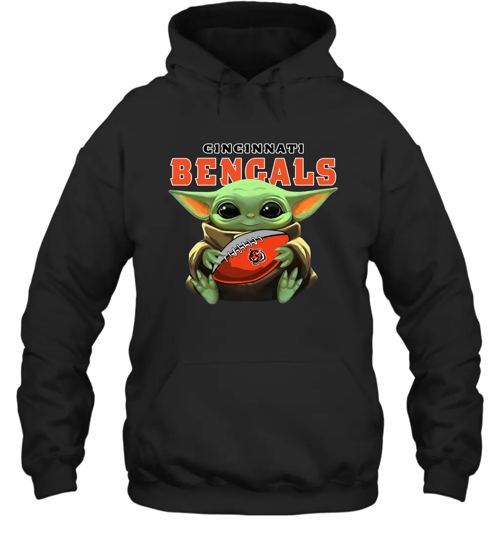 Baby Yoda Loves The Cincinnati Bengals Star Wars Baby Yoda Hugs Bengals NFL Adult Hoodie Sweatshirt