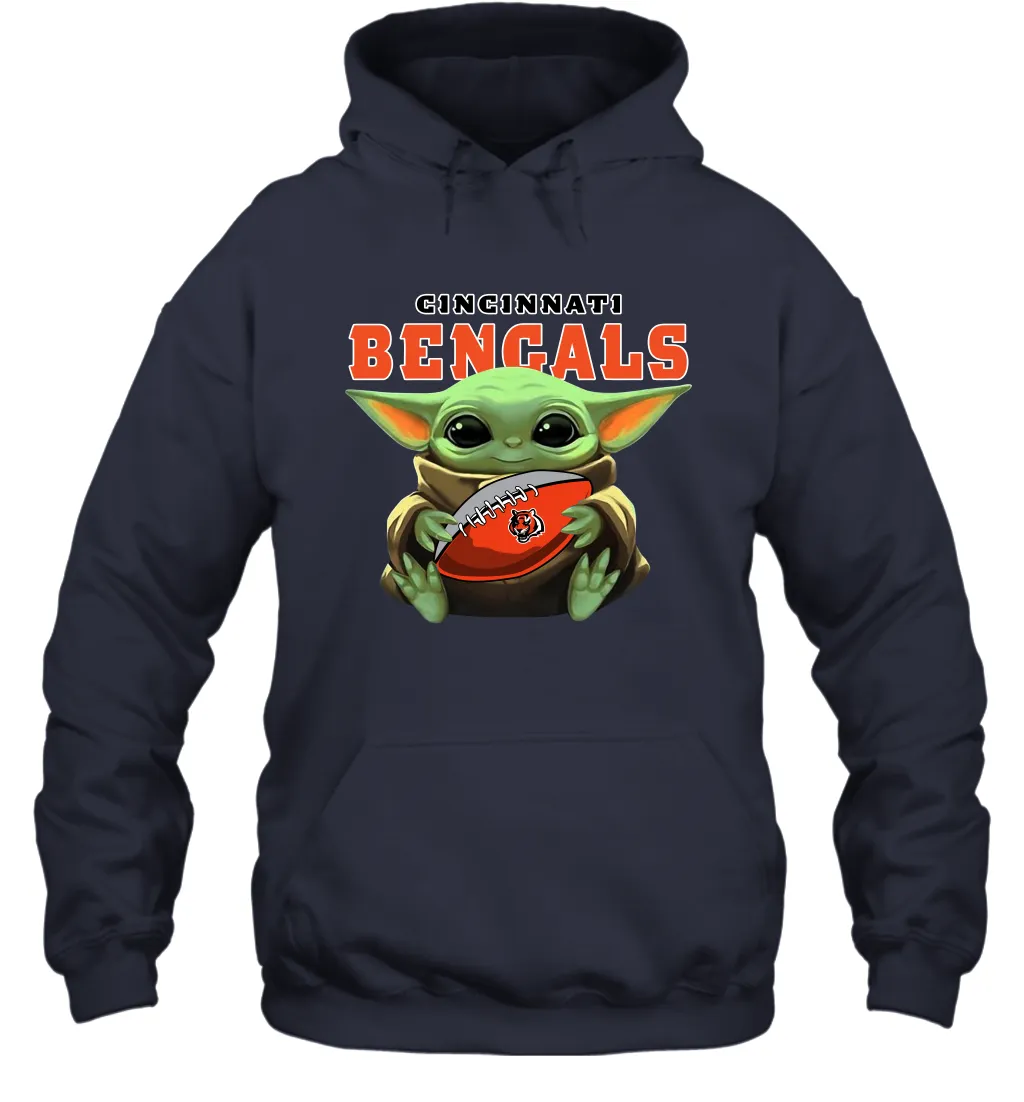 Baby Yoda Loves The Cincinnati Bengals Star Wars Baby Yoda Hugs Bengals NFL Adult Hoodie Sweatshirt