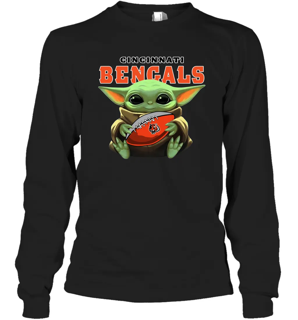 Baby Yoda Loves The Cincinnati Bengals Star Wars Baby Yoda Hugs Bengals NFL Adult Long Sleeve T-Shirt