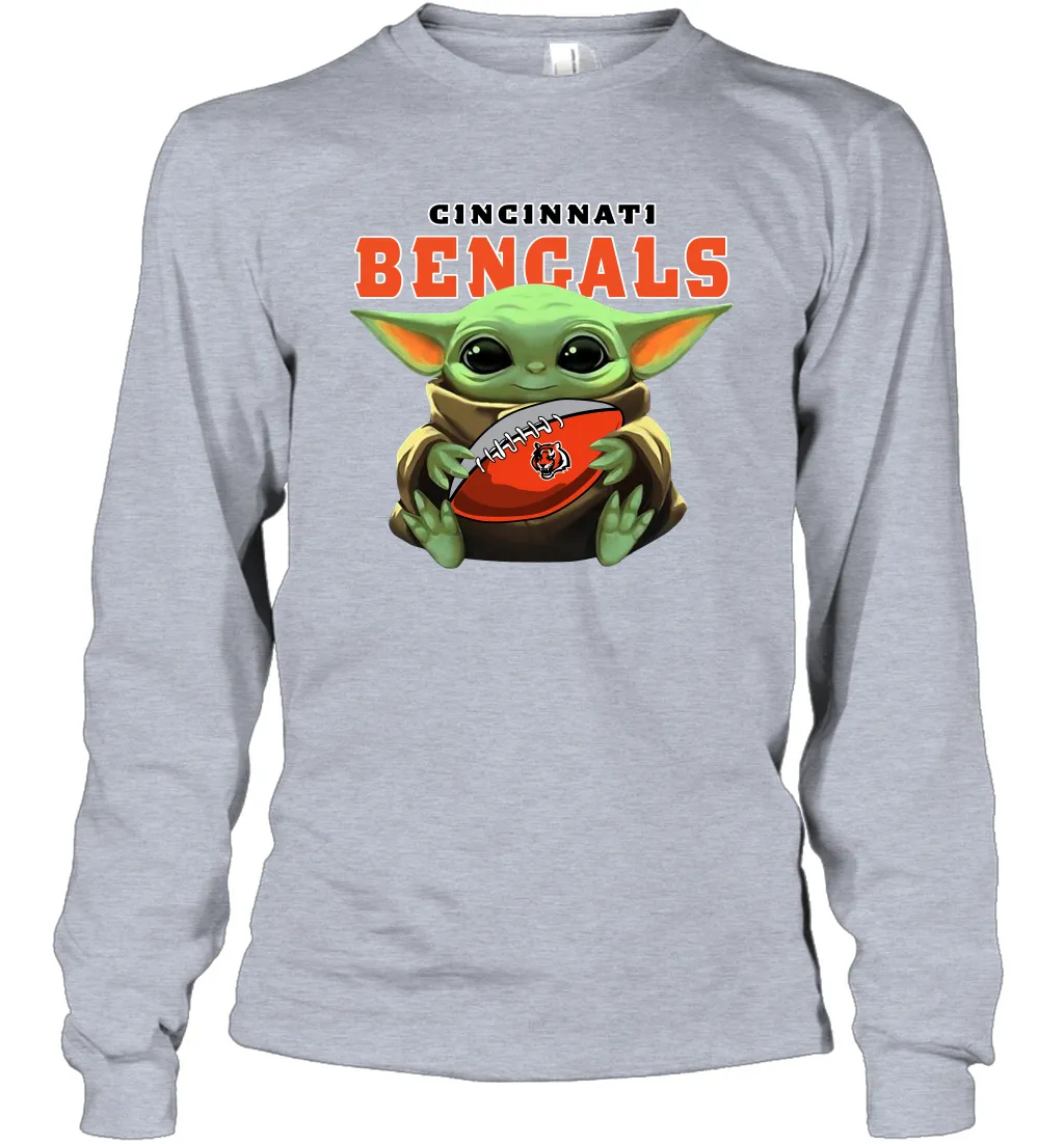 Baby Yoda Loves The Cincinnati Bengals Star Wars Baby Yoda Hugs Bengals NFL Adult Long Sleeve T-Shirt