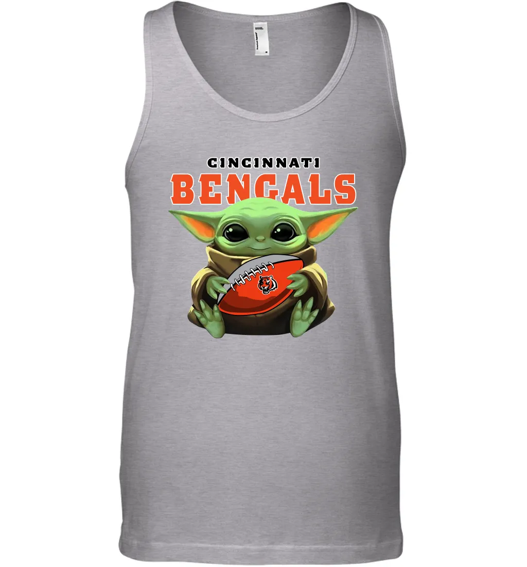 Baby Yoda Loves The Cincinnati Bengals Star Wars Baby Yoda Hugs Bengals NFL Mens Tank Top