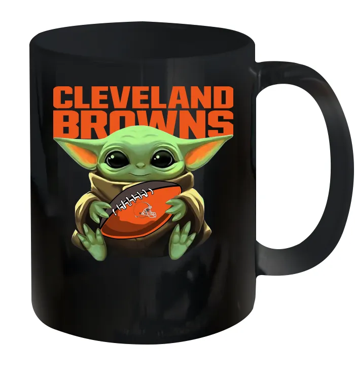 Baby Yoda Loves The Cleveland Browns Star Wars Baby Yoda Hugs Browns NFL Ceramic Mug 11oz