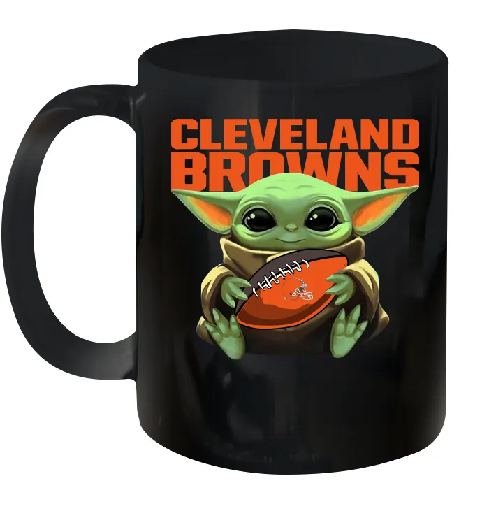 Baby Yoda Loves The Cleveland Browns Star Wars Baby Yoda Hugs Browns NFL Ceramic Mug 11oz