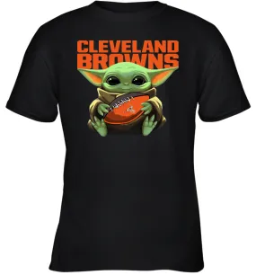 Baby Yoda Loves The Cleveland Browns Star Wars Baby Yoda Hugs Browns NFL Youth T-Shirt