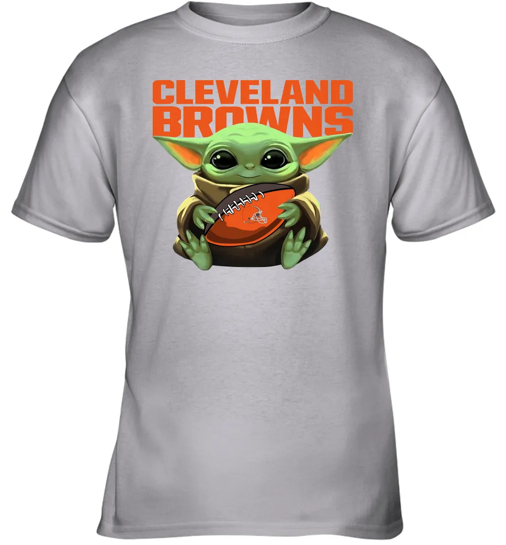 Baby Yoda Loves The Cleveland Browns Star Wars Baby Yoda Hugs Browns NFL Youth T-Shirt