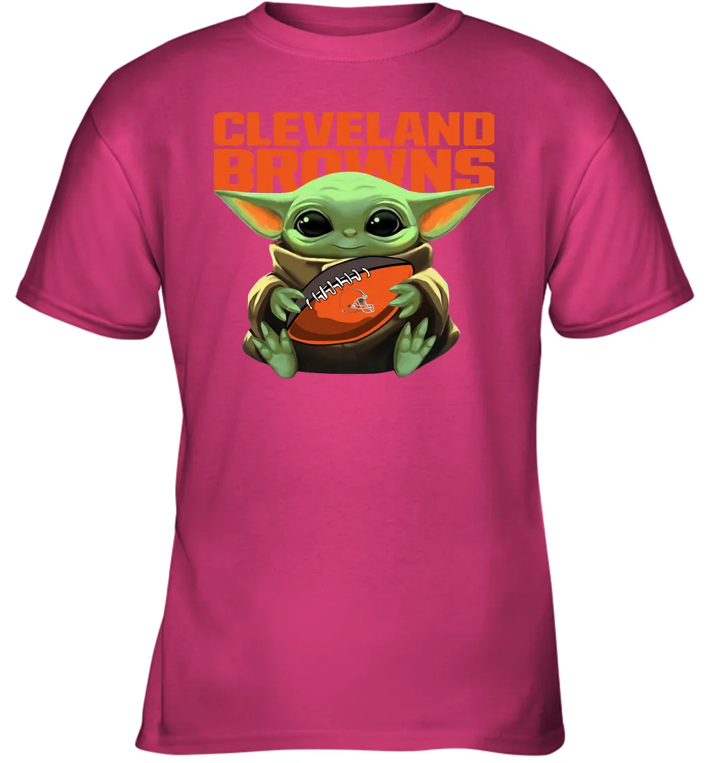 Baby Yoda Loves The Cleveland Browns Star Wars Baby Yoda Hugs Browns NFL Youth T-Shirt