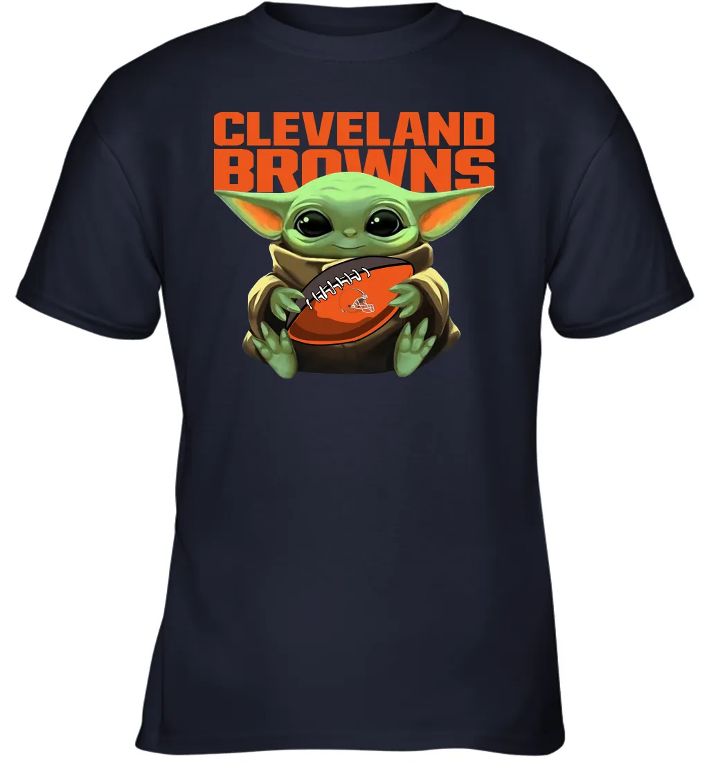 Baby Yoda Loves The Cleveland Browns Star Wars Baby Yoda Hugs Browns NFL Youth T-Shirt