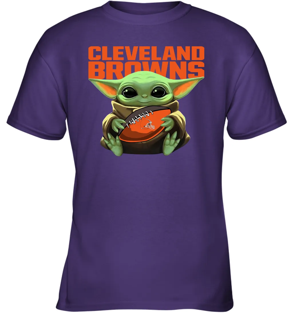 Baby Yoda Loves The Cleveland Browns Star Wars Baby Yoda Hugs Browns NFL Youth T-Shirt