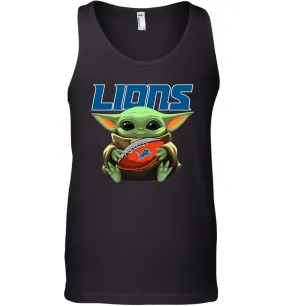 Baby Yoda Loves The Detroit Lions Star Wars Baby Yoda Hugs Lions NFL Mens Tank Top