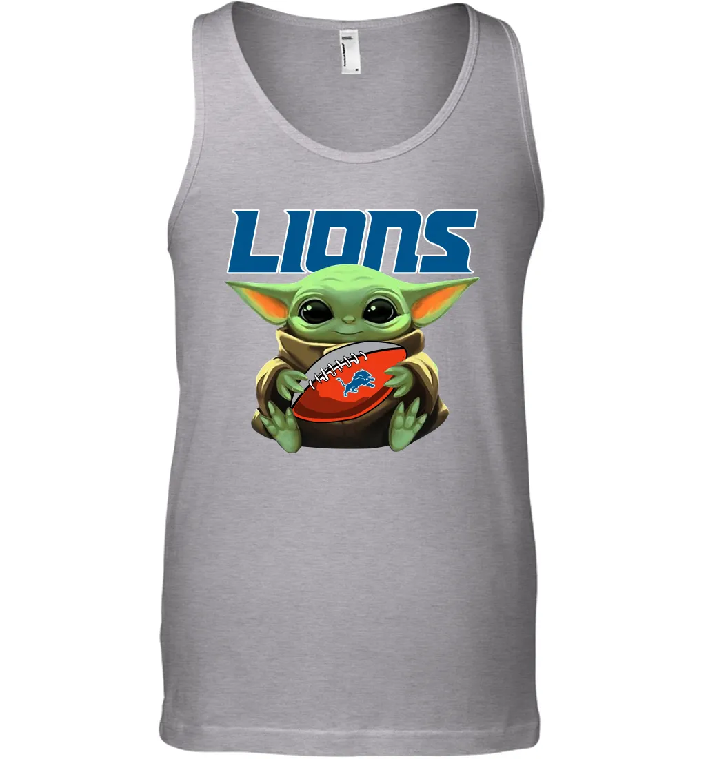 Baby Yoda Loves The Detroit Lions Star Wars Baby Yoda Hugs Lions NFL Mens Tank Top