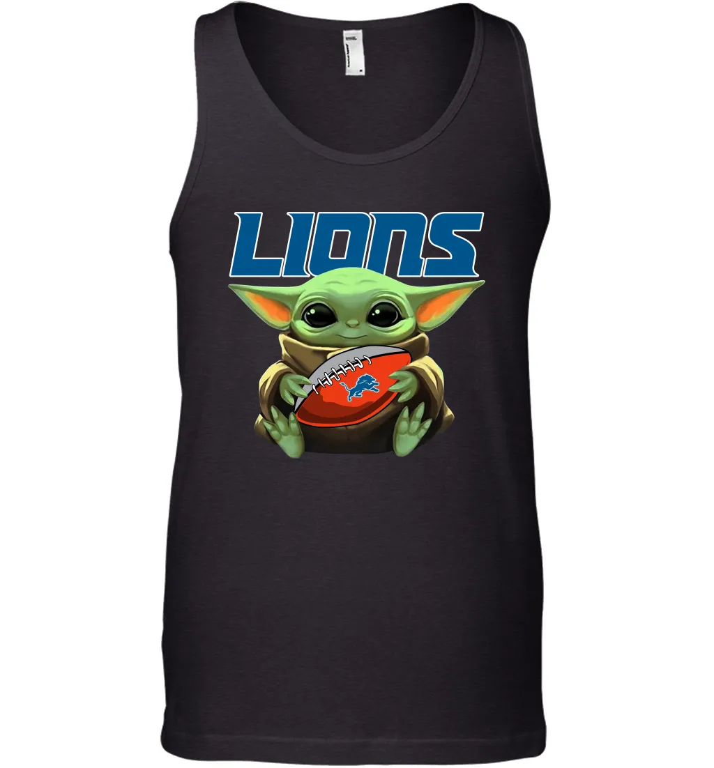 Baby Yoda Loves The Detroit Lions Star Wars Baby Yoda Hugs Lions NFL Mens Tank Top